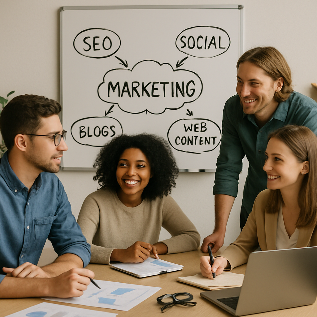 Marketing team working together to provide SEO Social Blogs Web Content etc-1