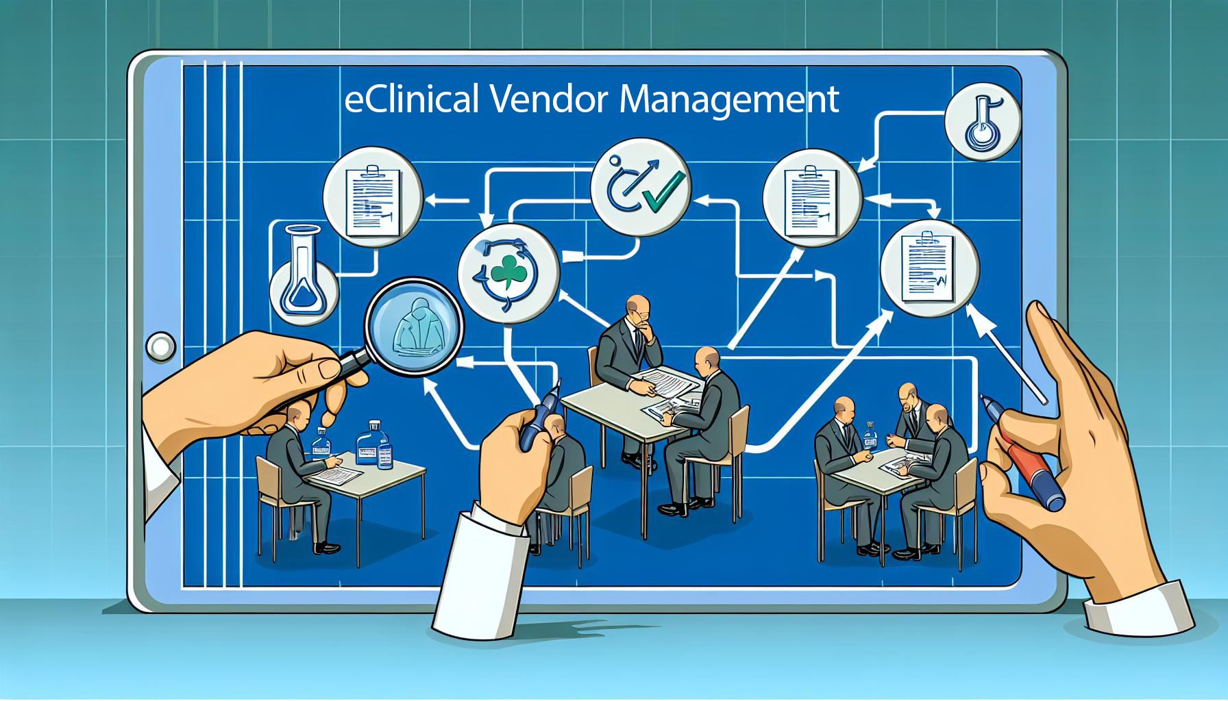 A clinical trial vendor oversight and management process being reviewed and evaluated for compliance with regulatory agencies A clinical trial vendor oversight and management process being reviewed and evaluated for compliance with regulatory agencies